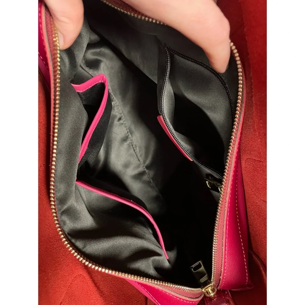 Faux Leather Tote Handbag Pink